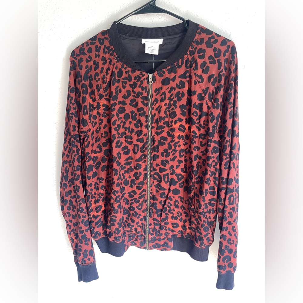New Beachlunchlounge Brown Black Leopard Print Long Sleeve jacket cover Medium